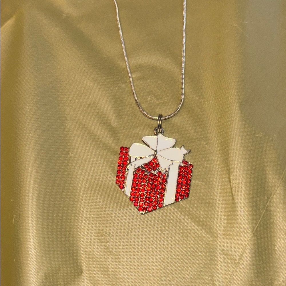 Elegant Red Gift Box Pendant Necklace